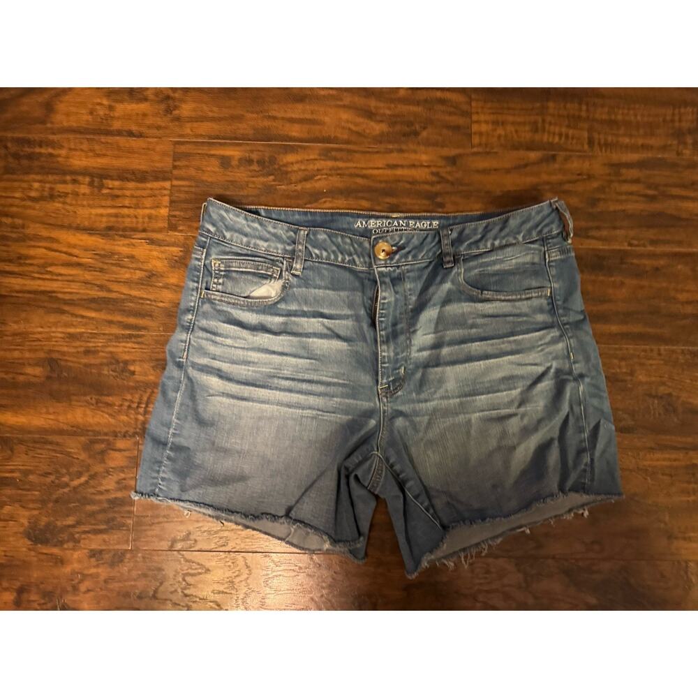 American Eagle Super Hi-Rise Shortie Stretch Blue Denim Shorts Plus Size 18 - Picture 7 of 12